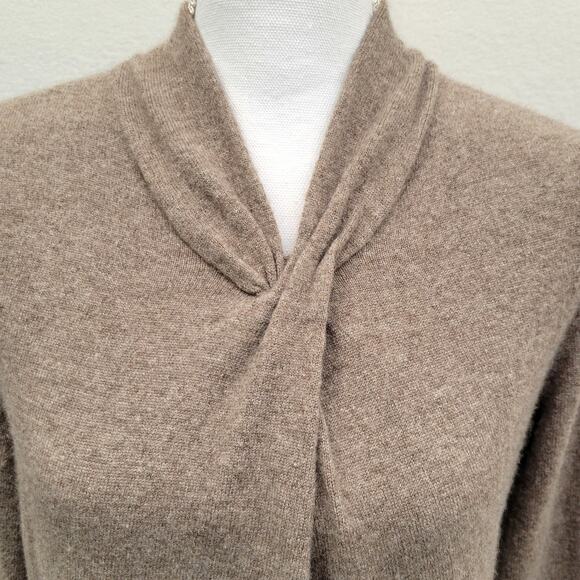 Nordstrom Sweater Women's Large Brown 100% Cashmere 3/4 Sleeve Shawl Neck Fall - Picture 5 of 9